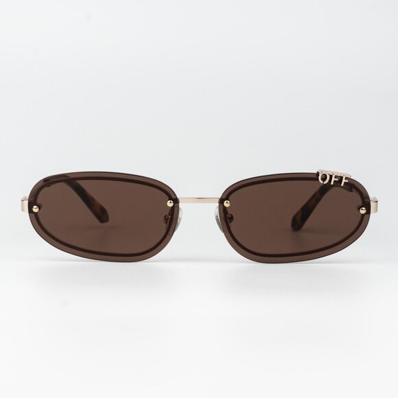 Off-White MIAMI Men Sunglasses Gold Brown Oval OERI13M MIAMI 7664 NEW AUTHENTIC - Picture 3 of 16